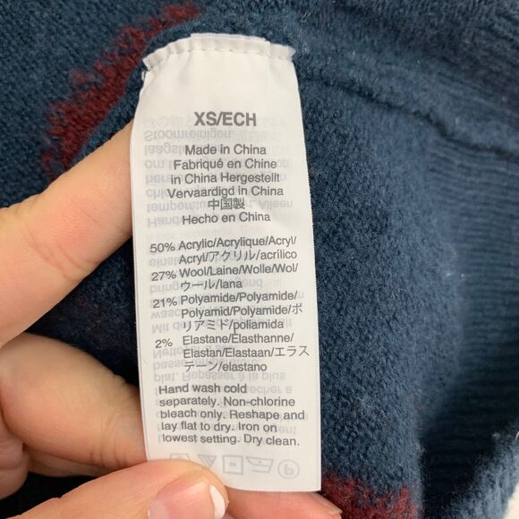 Madewell Sweater Womens XS Extra Small Navy Red Polka Dot Graystone Wool Blend - Picture 10 of 13